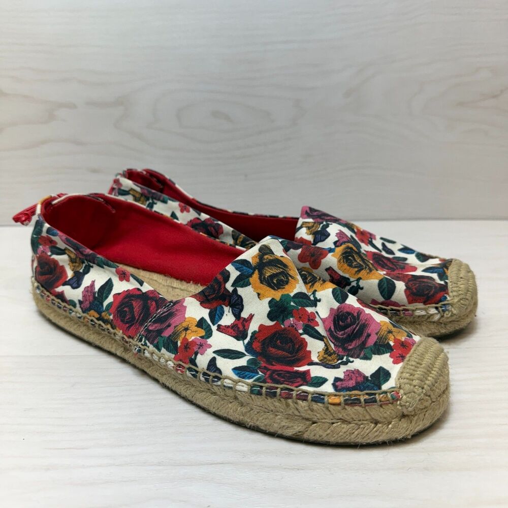 Vera Bradley Espadrille Flats Women's Size 9 White Havana Rose Laceback Slip On